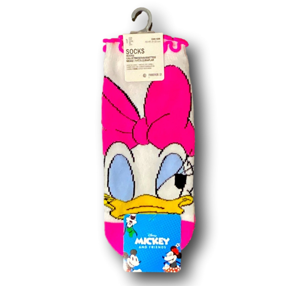 3/$20 Disney Daisy Duck Face Funny Novelty No-Show Lettuce Edge Socks - NWT